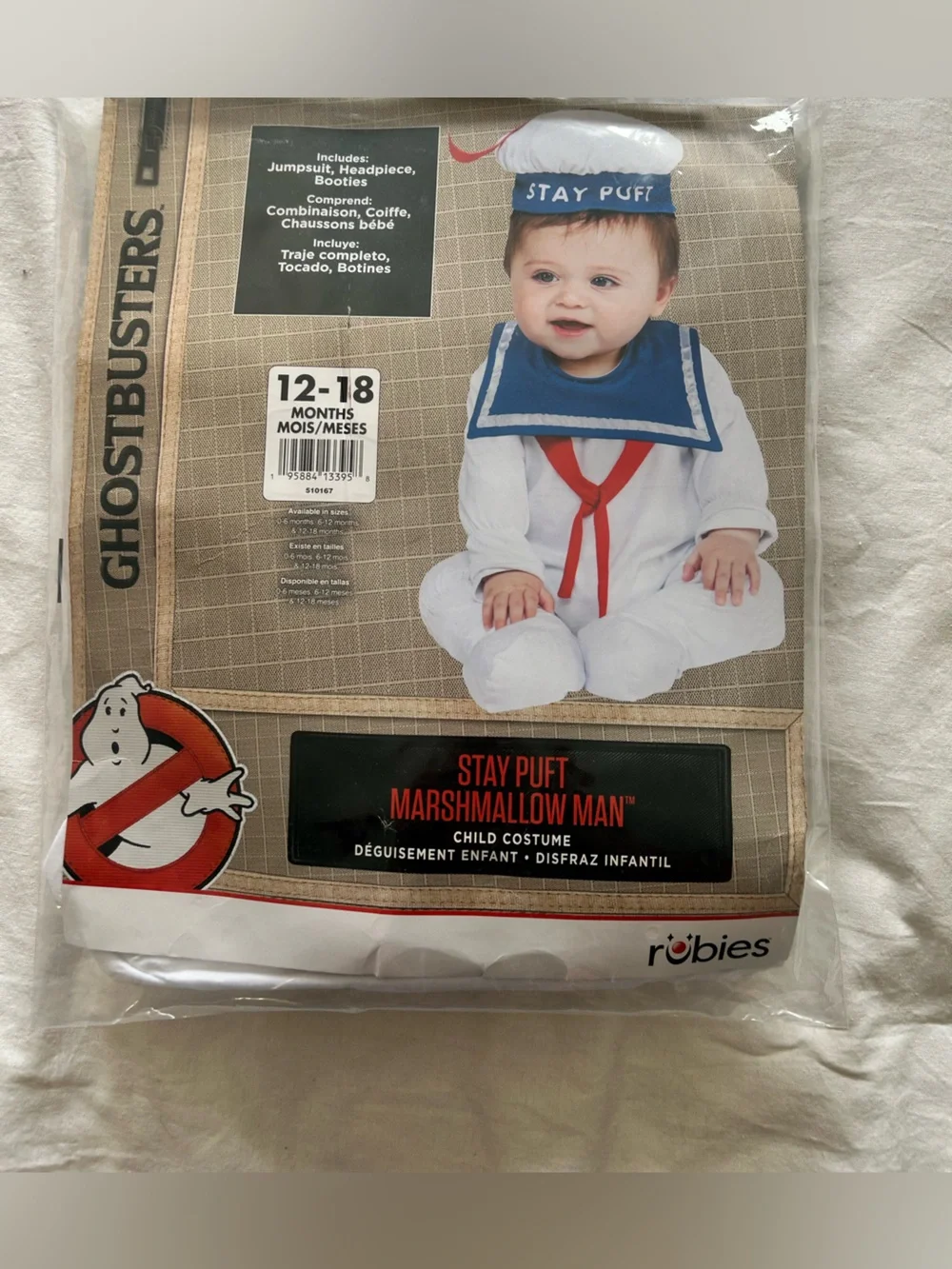 NWT Ghostbusters Stay Puft Marshmallow Man baby romper costume - Picture 6 of 16